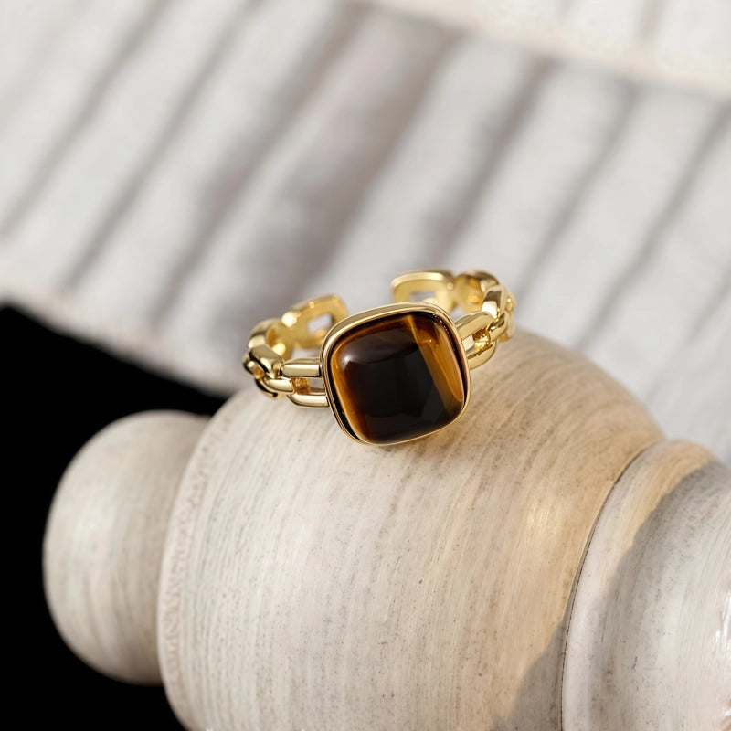 Bague en pierre naturelle Œil de Tigre, bague exquise pour l'index - La pierre du courage pour la réussite professionnelle