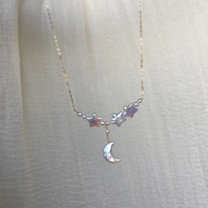 Natural Freshwater Baroque Pearl Moon&Star Necklace - Dream Big, Stay Soft