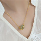 Interlocking Jade Ping An Lock Necklace, Oriental Peace Symbol Jewelry