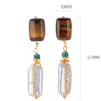 Boucles d'oreilles perles baroques et œil de tigre naturel — Style unique, luxe léger et qualité supérieure