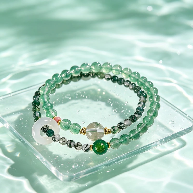 Green Natural Crystal Wood Element Bracelet - Positive Energy and Good Luck