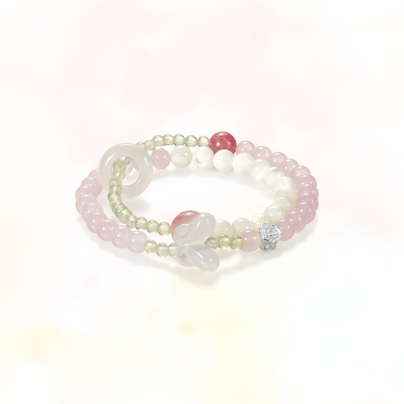 Natural Pink Crystal Grape Stone Double Loop Bracelet
