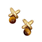 Boucles d'oreilles clous œil de tigre géométriques — Cristal Maillard de niche pour la fortune