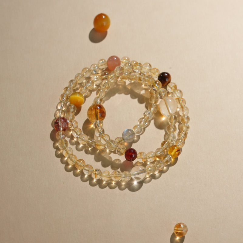 Natural Yellow Phantom Citrine Mixed Gem Multi-Loop Wealth Bracelet - Boost Steady Income & Career