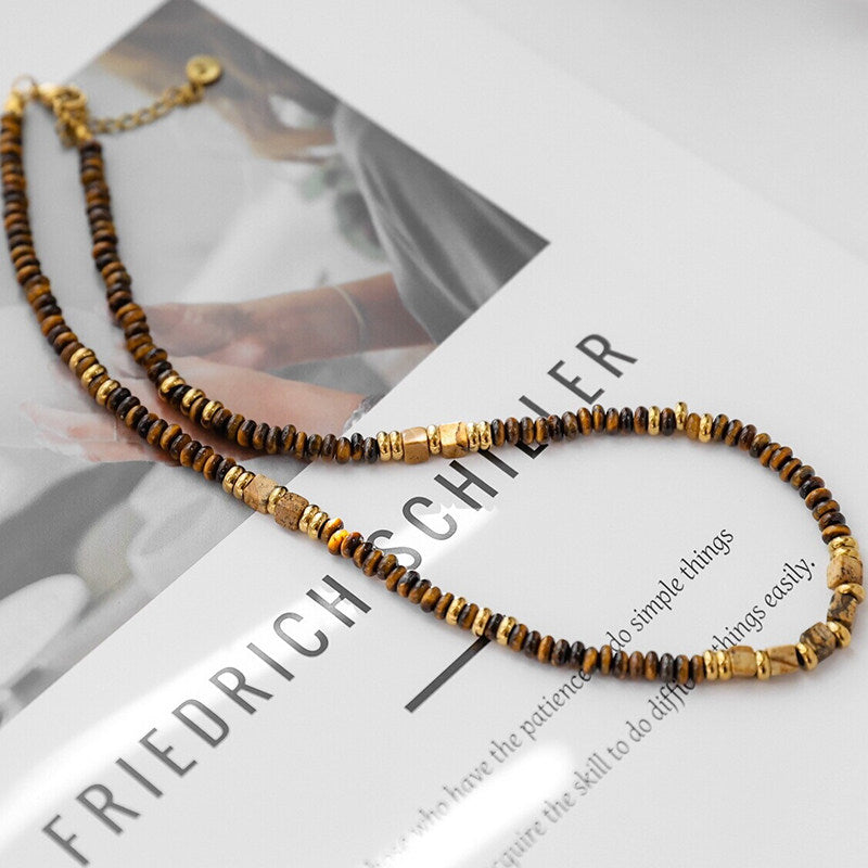 Natural Tiger Eye Stone Necklace — Fashionable Light Luxury Layered Choker Necklace