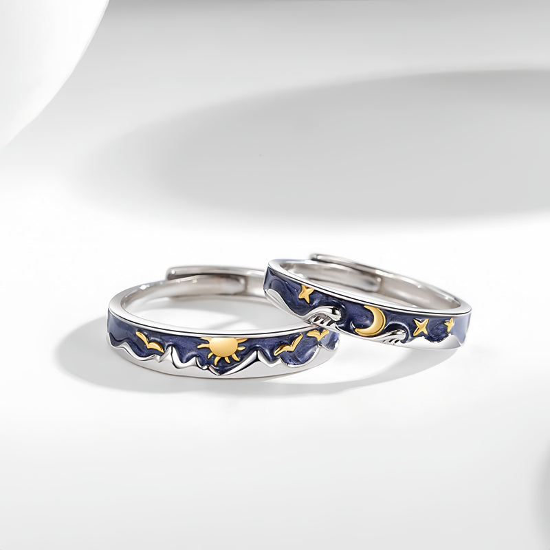 Starry Sky Sun Moon Couple Ring