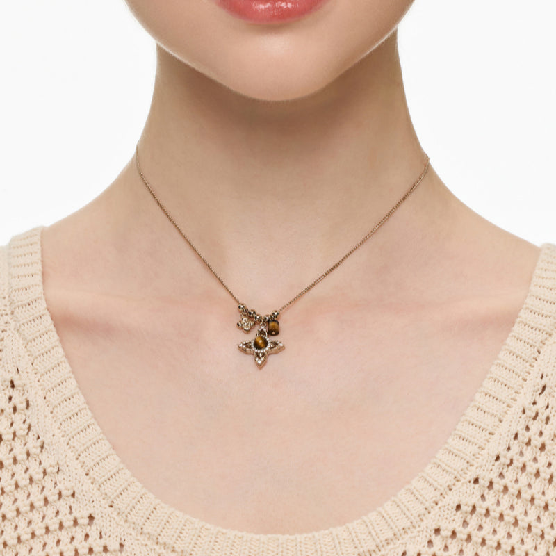 Tiger Eye Stone Necklace for Women, Niche Vintage Four-Pointed Star Choker