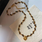 Natural Tiger Eye Stone Necklace — Spring Summer Double Layer Heart , A Gift for Your Beloved