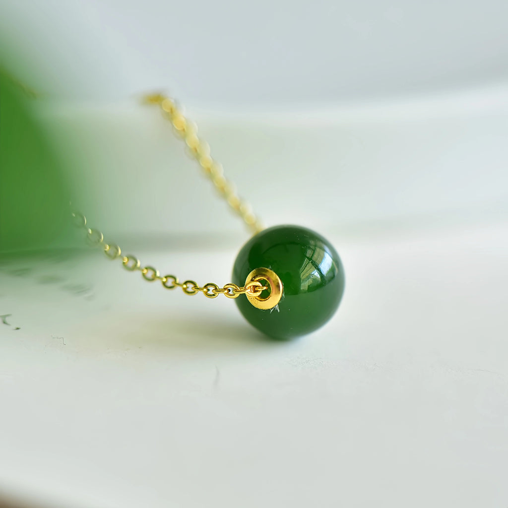Dainty Natural Hetian Green Jade Bead Necklace - Calm & Peace