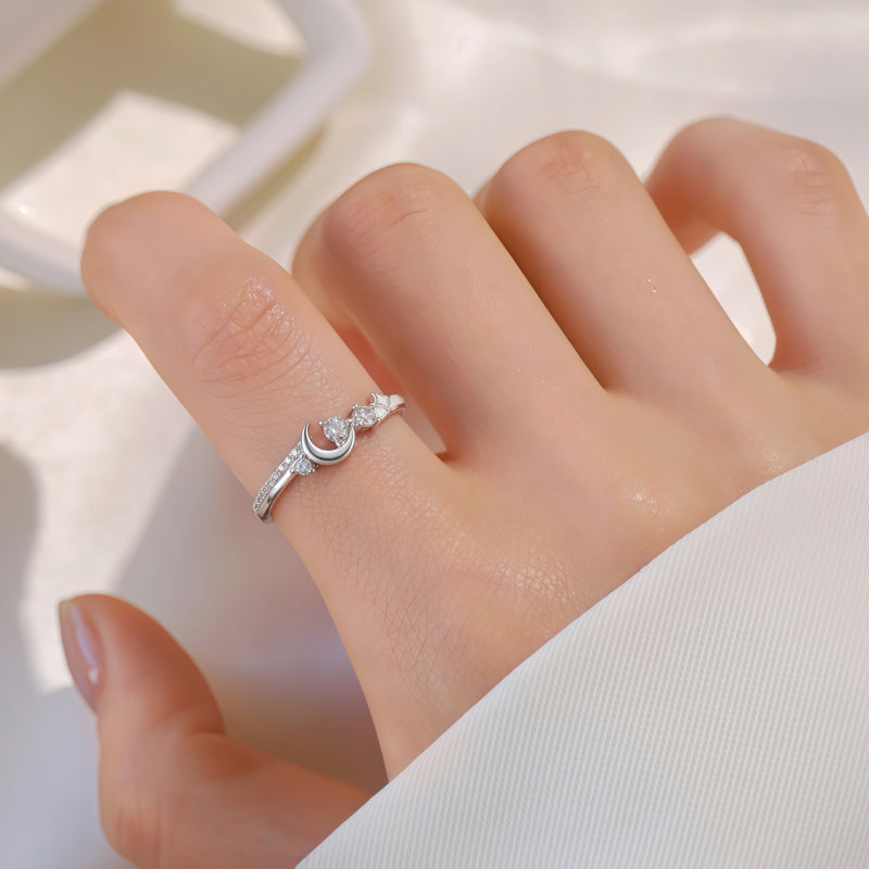 Bague ouverte Étoile et Lune – Portez votre fortune sous le ciel