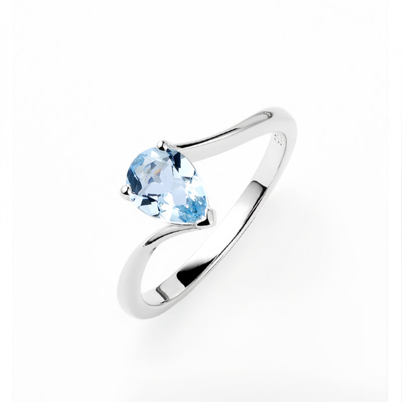 Bague Aigue-Marine Argent S925 Anneau Goutte de Chance