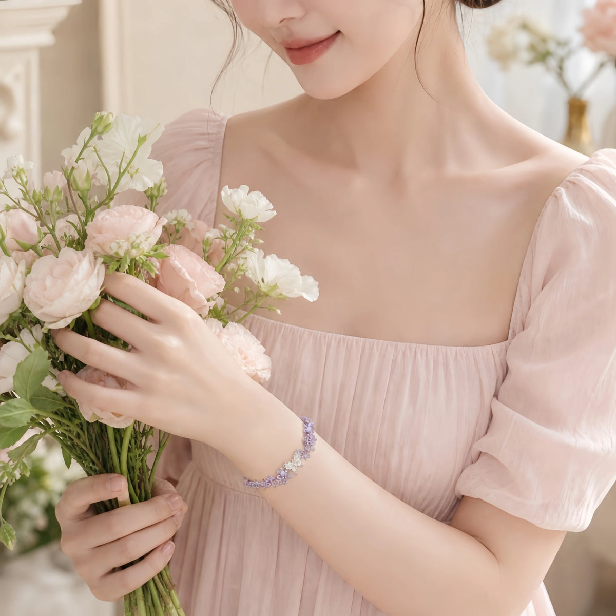 Bracelet tressé floral fait main
