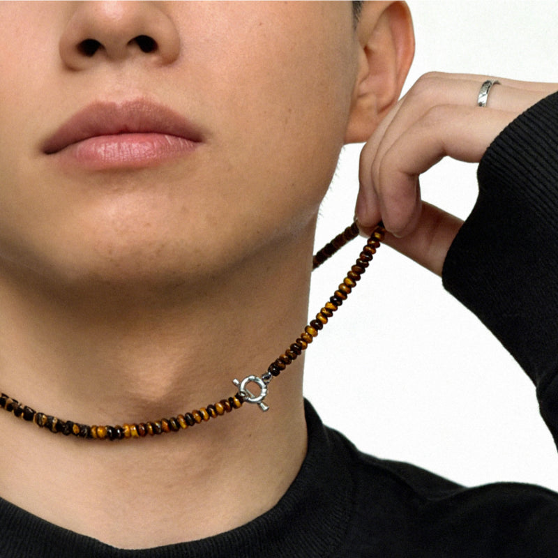 Natural Tiger's Eye Necklace, Silver Clasp - Protection Gift for Boyfriend