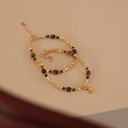 Tiger Eye & Shell Bead Bracelet for Women, Adjustable Extension Chain with Leaf Pendant