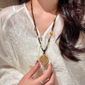 Natural Tiger Eye Stone Necklace, Compass Pendant Sweater Necklace, Gift for Mom
