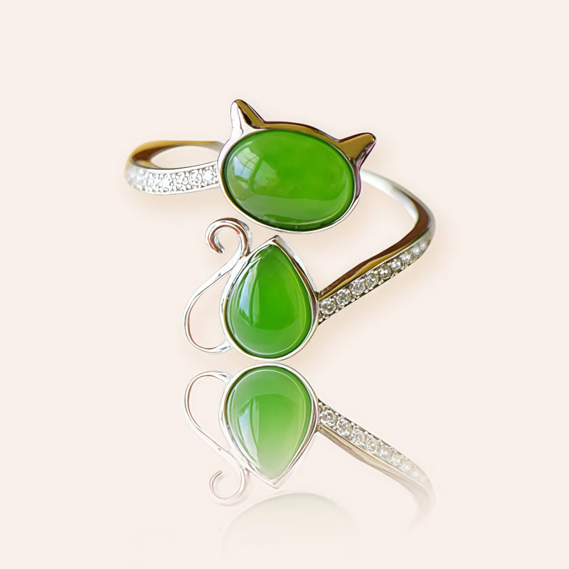 Bague Chat en Jade Hetian Naturel - Pureté & Sagesse & Paix