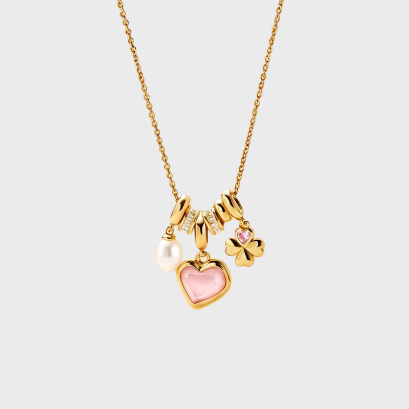 Pink Shell Heart & Pearl Necklace · Attract Gentle Luck