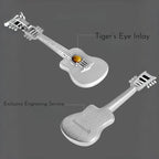 Natural Tiger Eye Stone Necklace — Personalized Guitar Pendant for Boyfriend