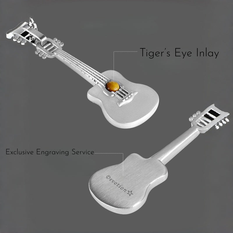 Natural Tiger Eye Stone Necklace — Personalized Guitar Pendant for Boyfriend