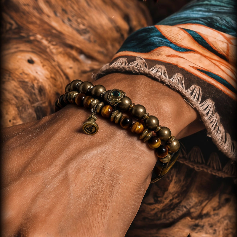 Natural Tiger Eye Stone Bracelet Retro Fashion Multi Loop Stacked Men's Handstring