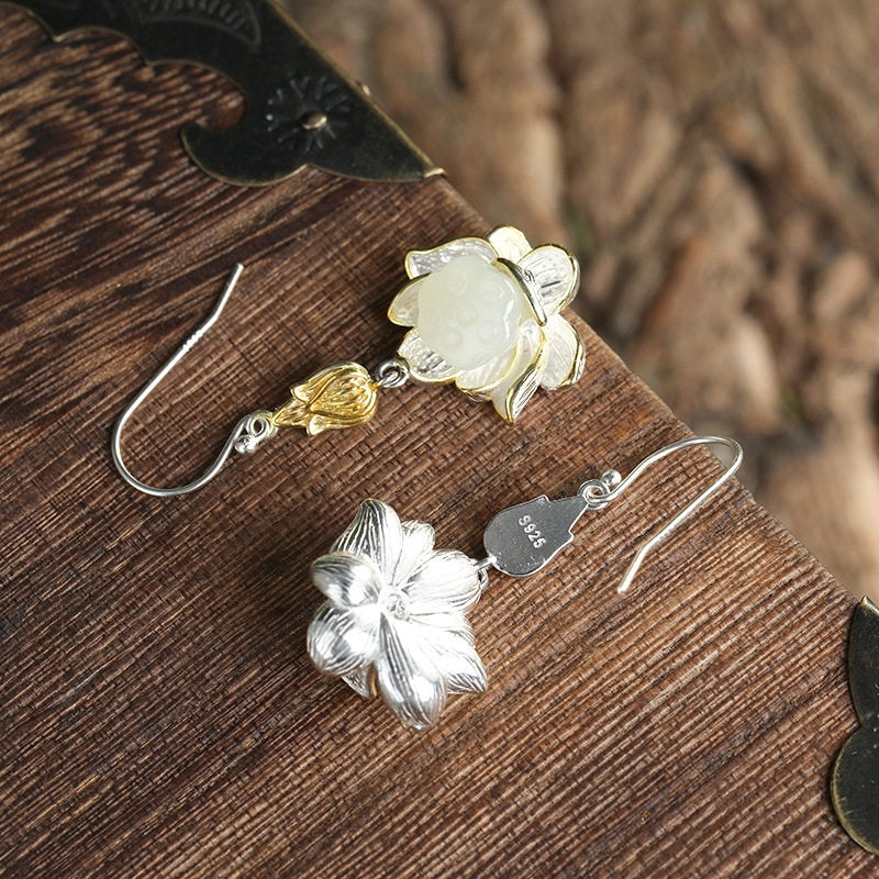 Boucles d'oreilles Lucky Lotus Pod en jade Hetian – Bijoux ethniques orientaux