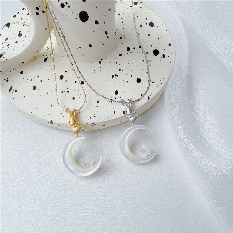 Magical Starry Moon Rabbit Necklace — Cute Bunny on Moon Star Pendant
