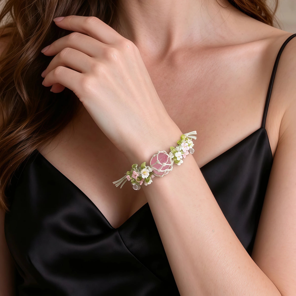 Bracelet tressé floral fait main