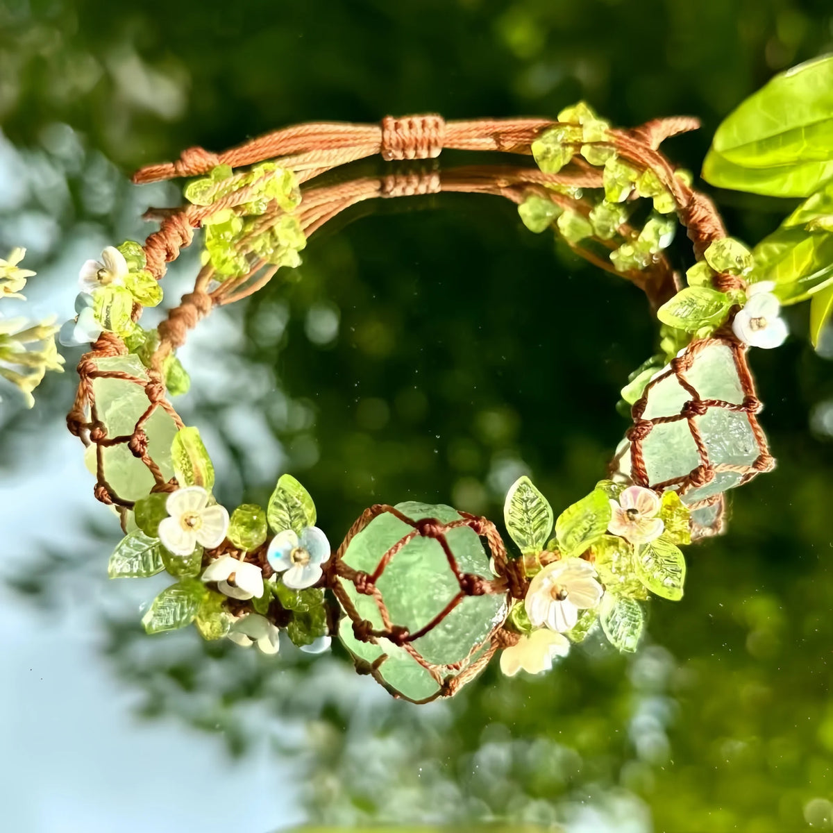 Bracelet tressé floral fait main