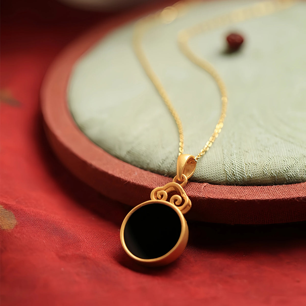 Natural Black Hetian Jade Auspicious Cloud Round Tablet Necklace - Protection & Wholeness