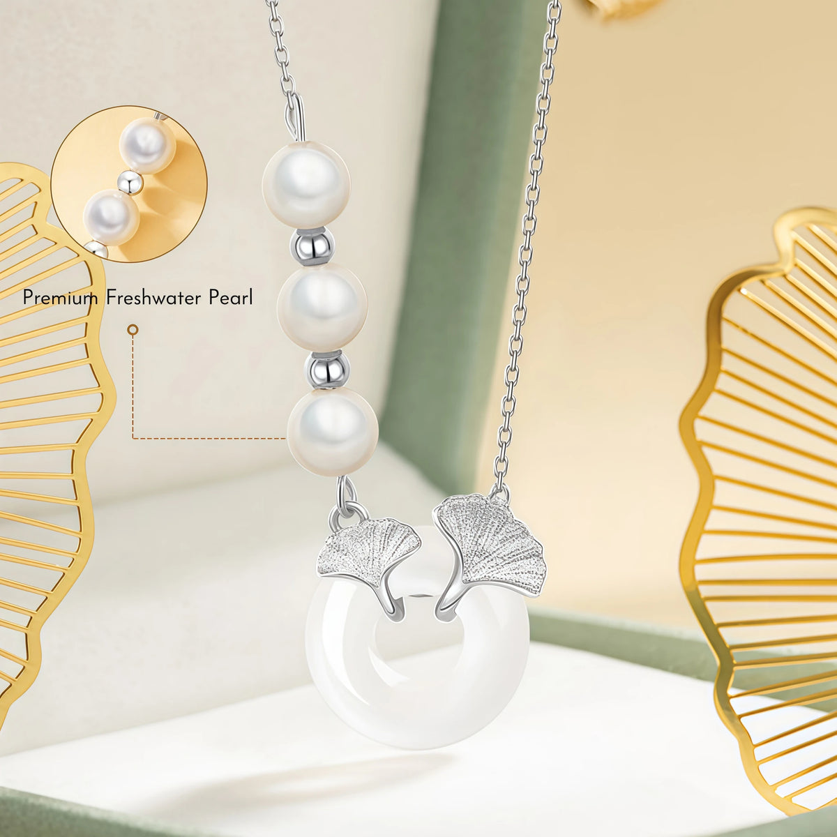 Romantic Ginkgo Leaf Ping An Kou Necklace - Togetherness & Eternity