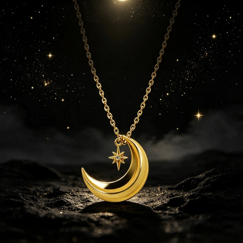 Moon & Star Gold Necklace - Boost Your Personal Vibe