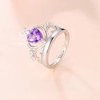 Bague Cœur Couronne Améthyste Naturelle - Laissez le Calme Attirer la Chance
