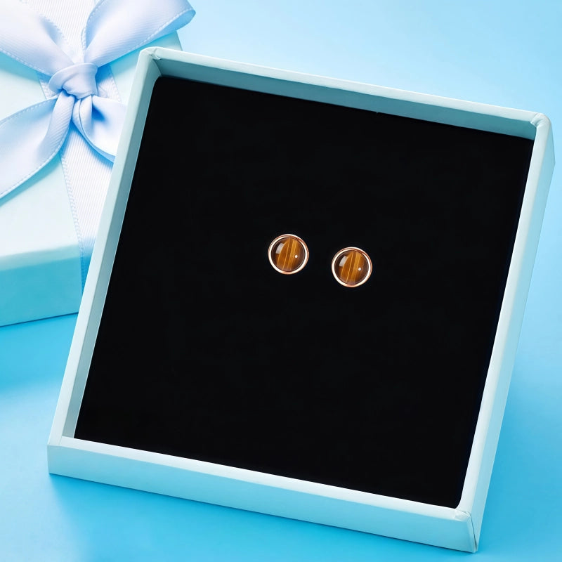 Natural Tiger Eye Stone S925 Earrings, Simple High-end Round Earrings
