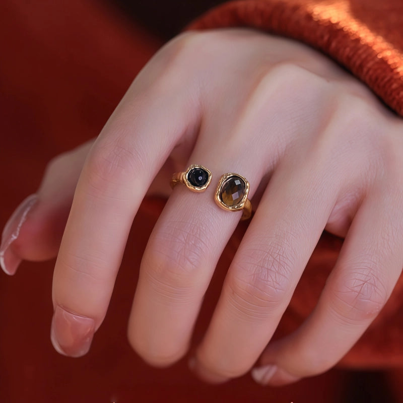 Bague en pierre Œil de Tigre naturel Rétro Melad Nouveau Luxe léger Design Sens Bague Courage