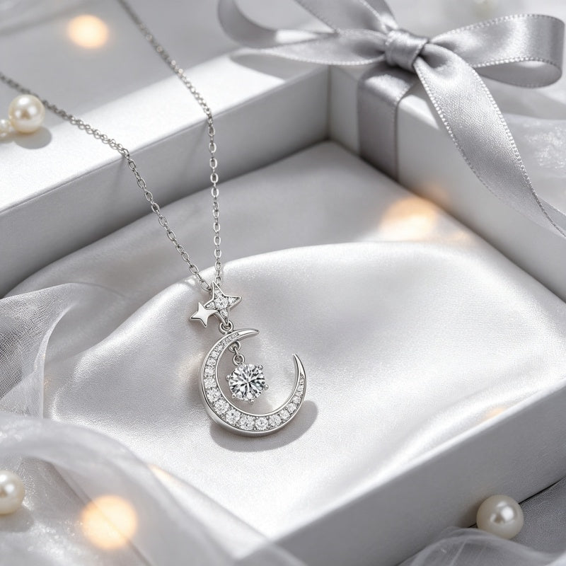 Moon & Star S925 Necklace - Embrace Moonlight & Gentle Stars