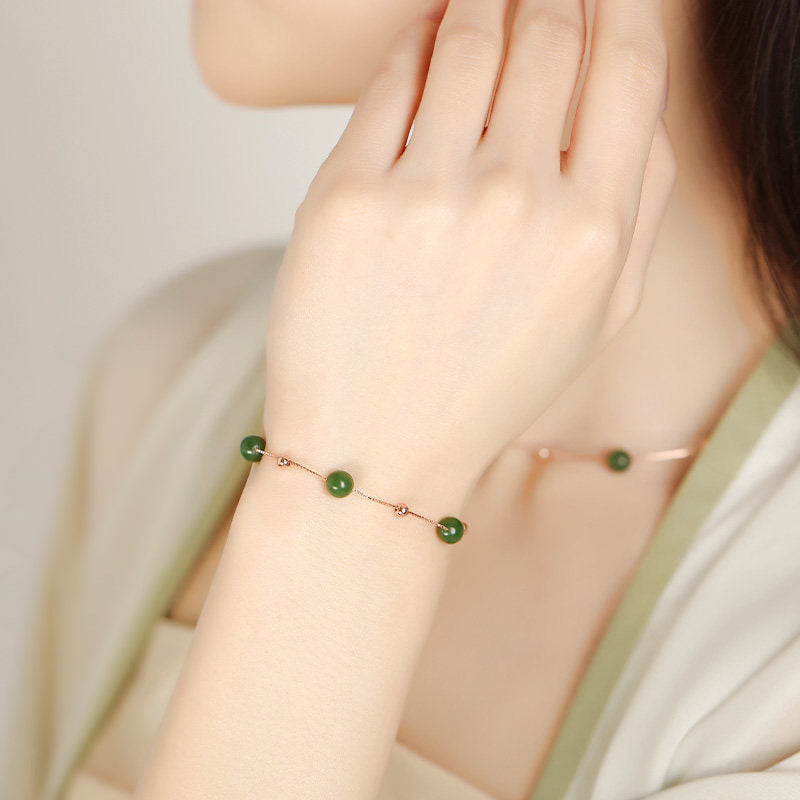 Star‑Scattered Hetian Jade Necklace & Bracelet Set