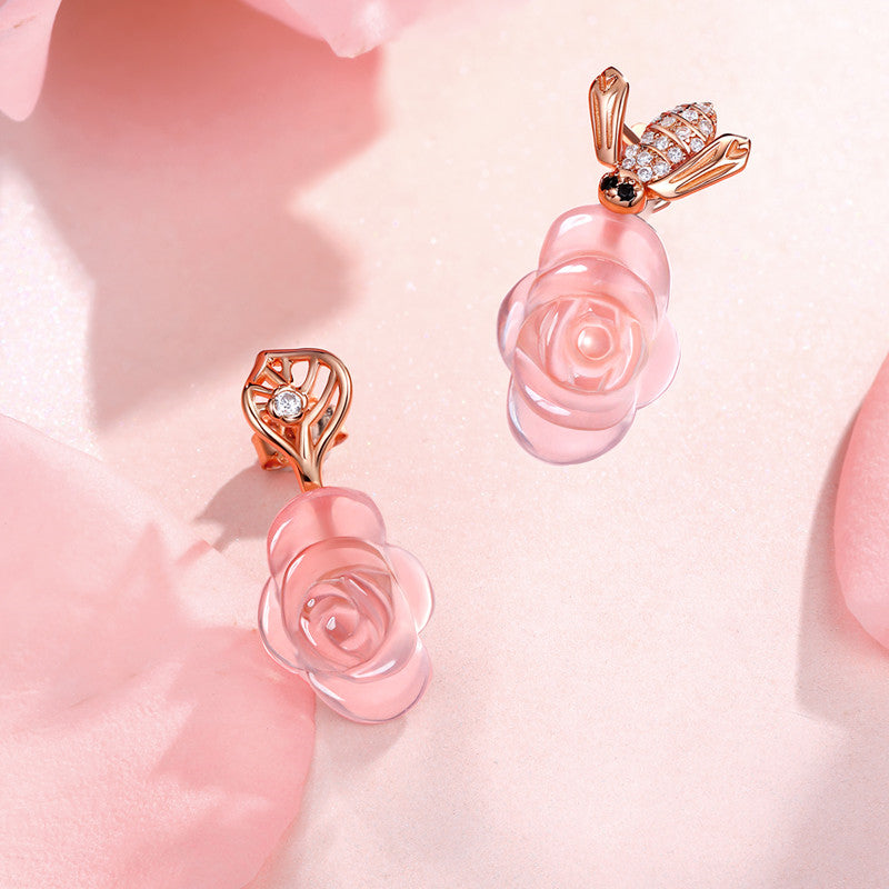 Natural Rose Quartz Necklace, Earrings & Ring Jewelry Set - guards sweet relationships