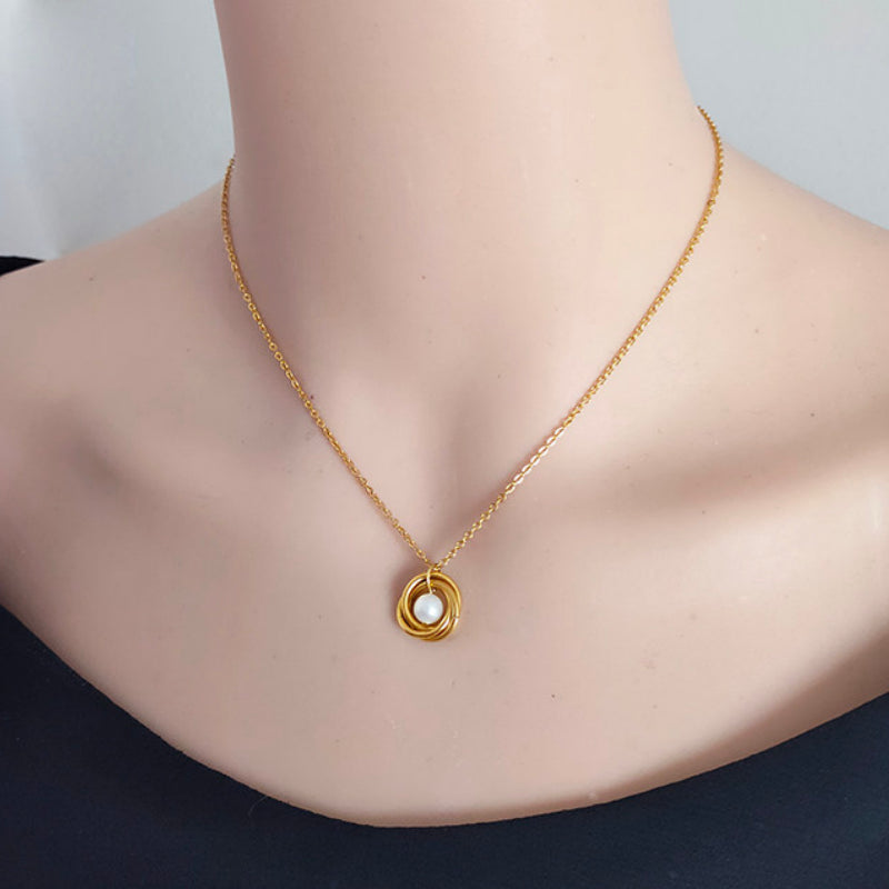 Minimalist Triple-Ring Pearl Setting Necklace | 60th Birthday Keepsake Jewelry
