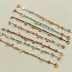 Hand‑Hammered Gold Coin Natural Stone Beaded Stack Bracelet - Healing, Inner Power