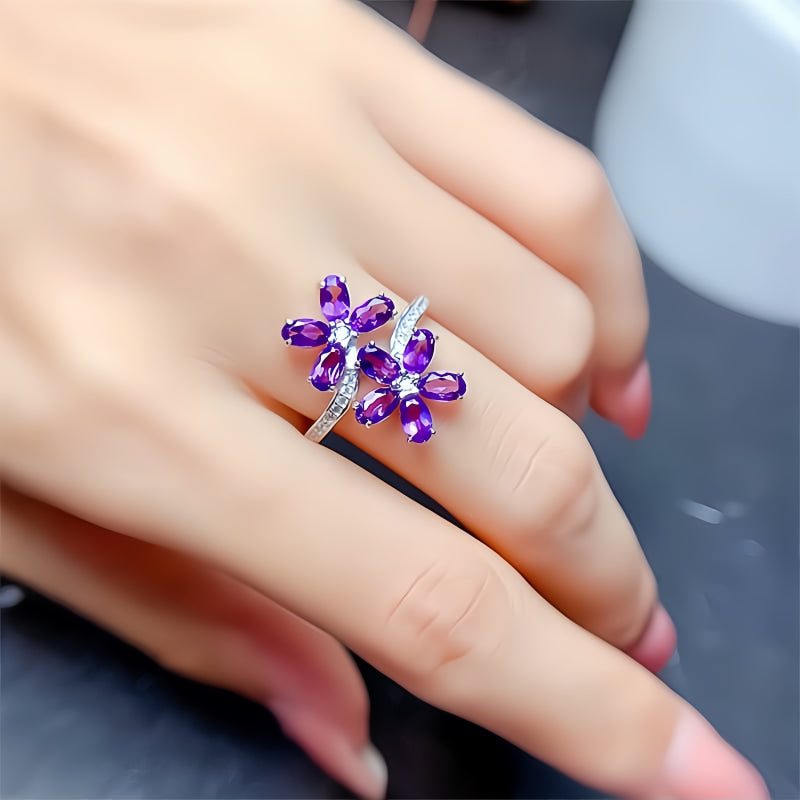 Bague Fleurs d'Améthyste Naturelle - Protection Discrète, Douce Sagesse
