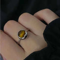 Natural Tiger Eye Stone Ring, Irregular Lucky Bean Girl Ring