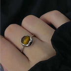 Natural Tiger Eye Stone Ring, Irregular Lucky Bean Girl Ring