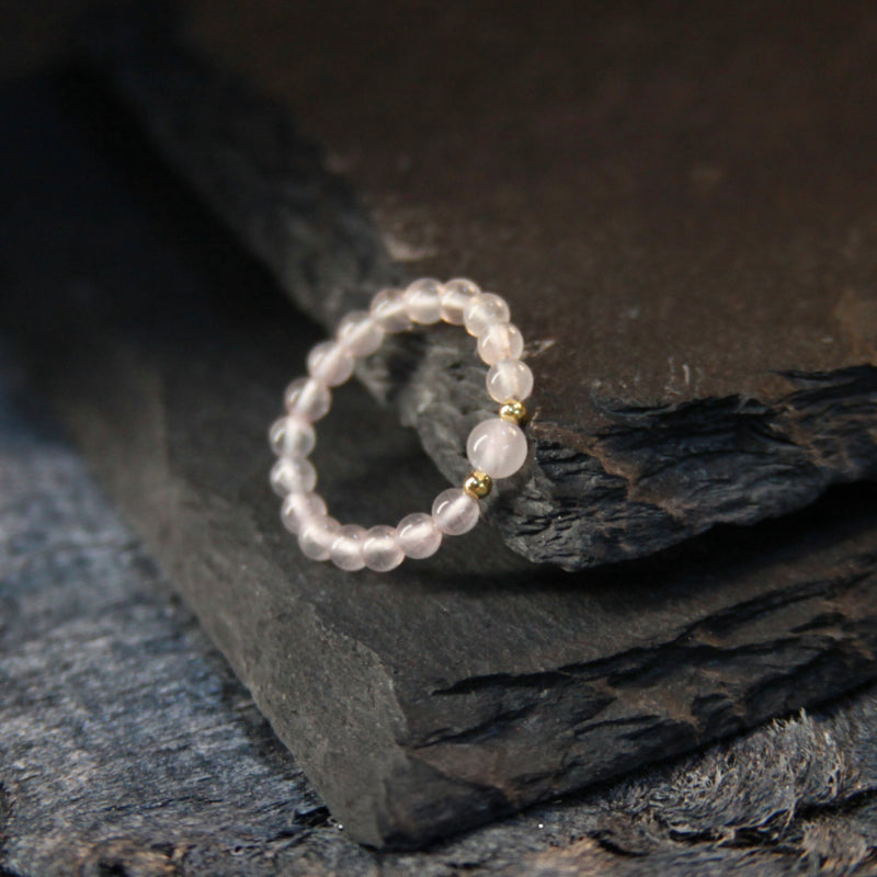 Natutal Rose Quartz Elastic Ring - Love and Peace