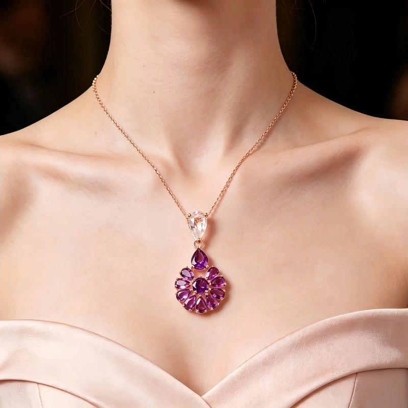 Royal Purple Bloom Natural Crystal Necklace