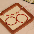 Red Agate & Pearl Stackable Bracelet with Bamboo Charm - Growth & Calm