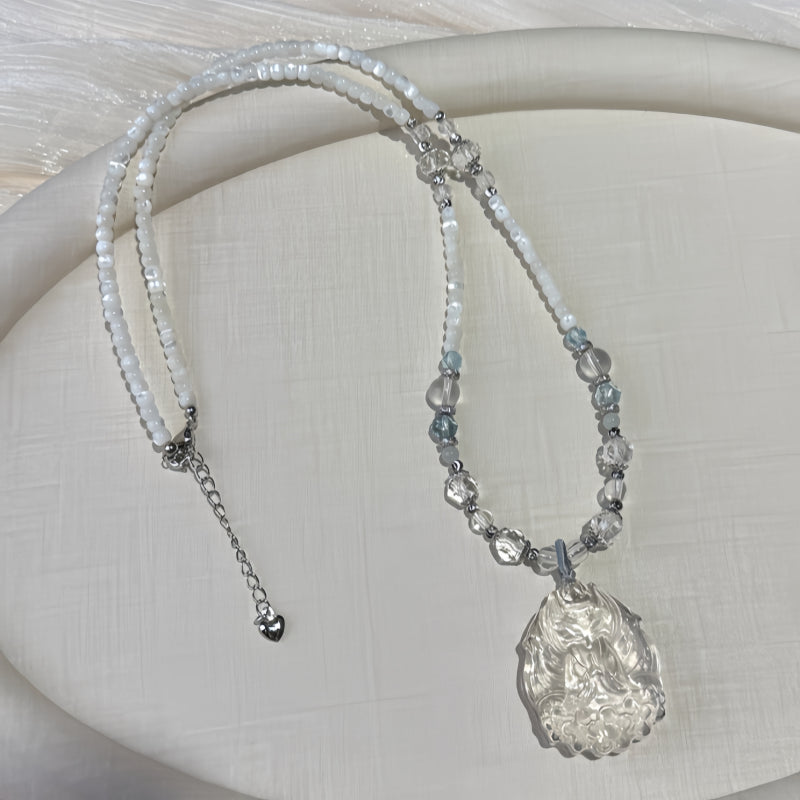 Clear Quartz Nine-Tailed Fox Necklace– Wisdom, Protection, Abundance