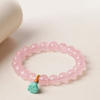 Natural Rose Quartz Lotus Pendant Bracelet - Draws Sweet Love