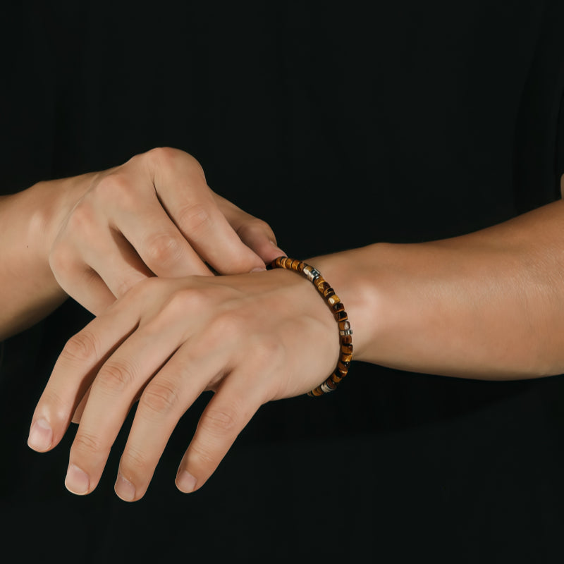 Natural Tiger Eye Stone Bracelet with Straight Cut and Fine Facet, Valentine's Day Gift for Boyfriend