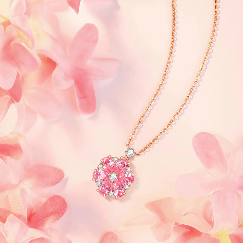 Collier Fleur de Cerisier Rose, Collier Polyvalent de Luxe Léger en Argent Pur
