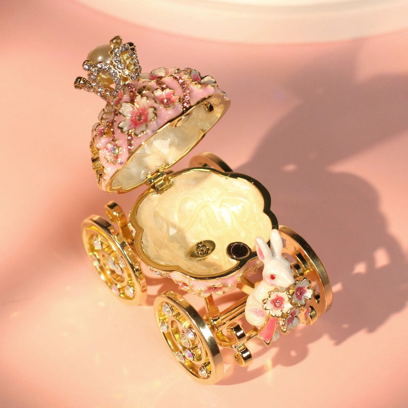Dainty Princess Cherry Blossom Trinket Box | Enamel Bunny Carriage